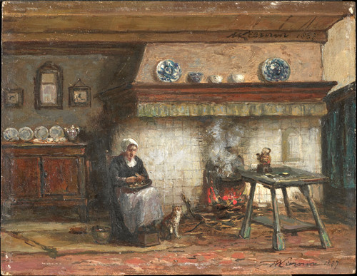 Liernur, Willem Adriaan Alexander Схевенинген. В помещении, 1887, 13 cm x 17 cm, Дерево, масло