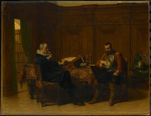 Lingeman, Lambertus Двое мужчин в интерьере семнадцатого века, 1870, 39 cm x 50 cm, Дерево, масло