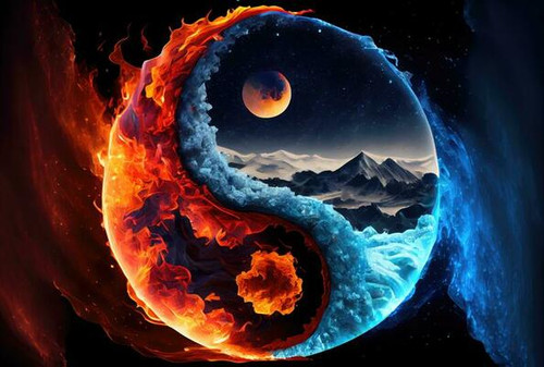 fire and ice climate in the yin and yang on dark background abstract and contrast symbol concept gen.jpg