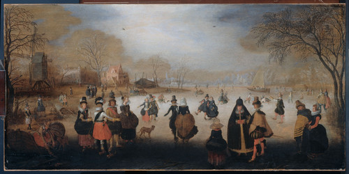 Breen, Adam van Зимний пейзаж с конькобежцами, 1620, 55,1 cm x 111,7 cm, Дерево, масло