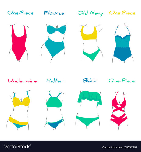 fashionable swimsuits various types women vector 26896569