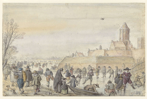 Avercamp, Hendrick Ледовые развлечения на канале на фоне Ворот Хагена в Кампене, 1595, 133mm х 203mm
