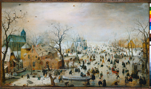 Avercamp, Hendrick Зимний пейзаж с ледовыми развлечениями, 1609, 77,3 cm x 131,9 cm, Дерево, масло