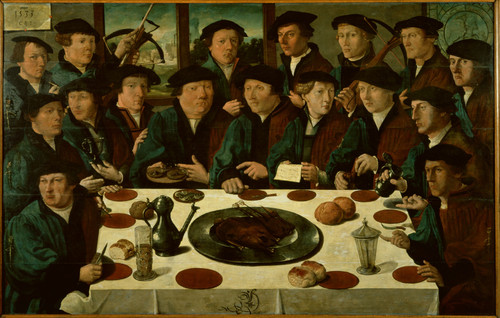Anthonisz, Cornelis Семнадцать стрелков из гильдии арбалетчиков Св. Георгия за столом, Амстердам, 15