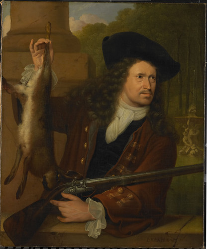 Bakhuysen, Ludolf Jan de Hooghe (1650 1731). Брат Anna de Hooghe, в охотничьем костюме, 1700, 99 cm 