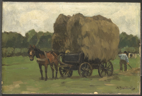 Bastert, Nicolaas Воз с сеном, 1939, 18,1 cm х 27,1 cm, Картон на панели, масло
