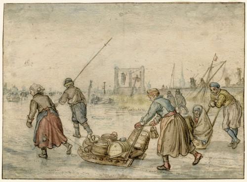 Avercamp, Hendrick Крестьяне и бегуны на коньках на льду, 1595, 129mm х 177mm, pen in grijs