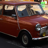 Austin Mini 1000 laranja '72 visto de frente