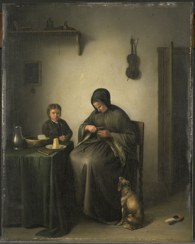 Janson, Johannes Christiaan Женщина режет хлеб, 1823, 48 cm х 38,5 cm, Дерево, масло