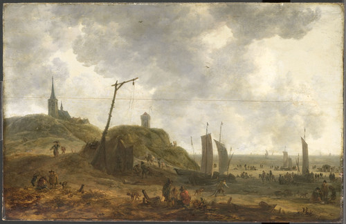 Kabel, Adriaen van der Пляж в Катвейке (Katwijk), 1670, 47 cm x 73,5 cm, Дерево, масло