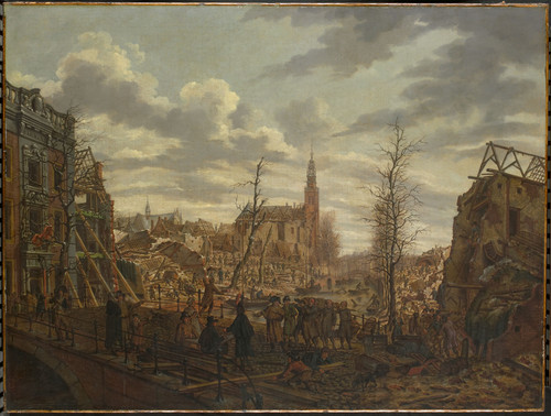 Jelgerhuis, Johannes Канал Рапенбург (Rapenburg) в Лейдене через три дня после взрыва судна с порохо