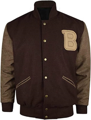 Hotline Miami Varsity Letterman Brown Wool Letter B Patch Flight Bomber Jacket 1.jpg