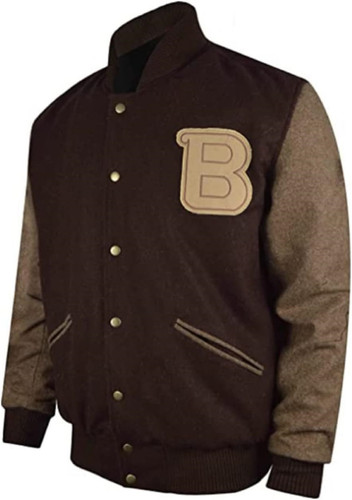 Hotline Miami Varsity Letterman Brown Wool Letter B Patch Flight Bomber Jacket 2.jpg