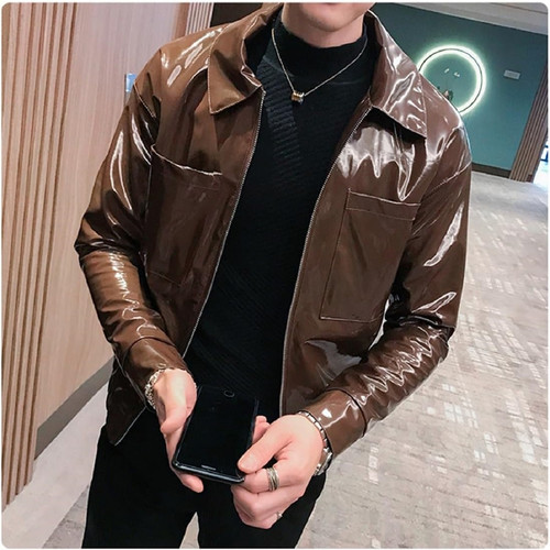 Wet Look Punk Men PVC Jacket Latex PVC Long Sleeve Coat Chic Private Party Jackets Unisex 4.jpg