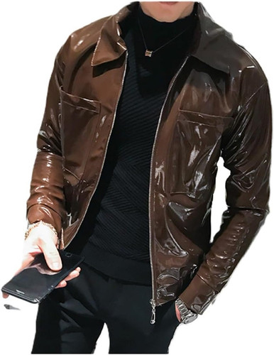 Wet Look Punk Men PVC Jacket Latex PVC Long Sleeve Coat Chic Private Party Jackets Unisex 5.jpg
