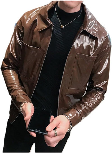 Wet Look Punk Men PVC Jacket Latex PVC Long Sleeve Coat Chic Private Party Jackets Unisex 0.jpg