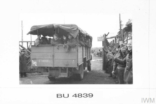 PRISON CAMP AT WESTERTIMKE LIBERATED (BU 4839) Original wartime caption: A lorry-load of freed priso