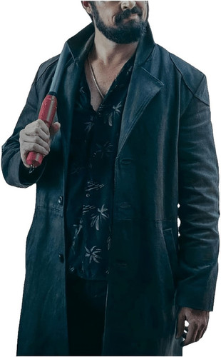 Men's Long Coat Real Leather Elbow Patch Billy Cotton Butcher Trench Coat Jacket Billy Jacket Butche.jpg
