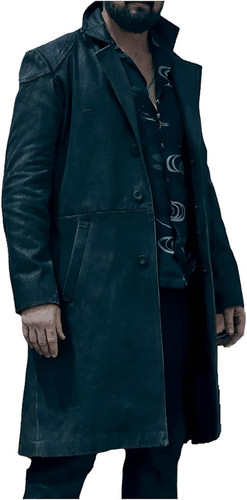Men's Long Coat Real Leather Elbow Patch Billy Cotton Butcher Trench Coat Jacket Billy Jacket Butche.jpg