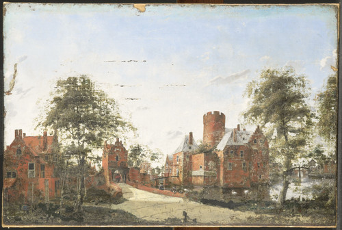 Heyden, Jan van der (стиль) Замок Лонерслот на реке Ангстел, 1750, 34 cm х 61 cm, Холст, масло