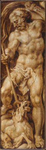 Heemskerck, Maarten van Нептун бьёт трезубцем морского конька, 1550, 47 cm х 15 cm, Дерево, масло