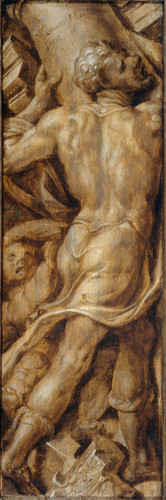 Heemskerck, Maarten van Самсон разрушает устои храма, 1550, 47 cm x 15 cm, Дерево, масло