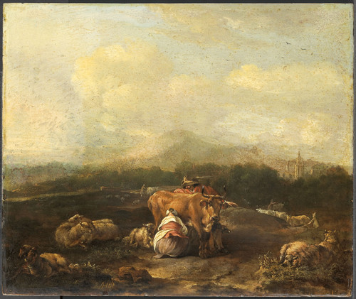 Helt Stockade, Nicolaes van Итальянский пейзаж со скотом, 1669, 27,5 cm х 32 cm, Дерево, масло
