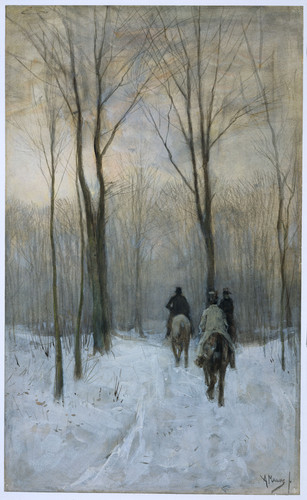 Mauve, Anton Всадники в снегу в Гаагском лесу, 1880, 441 mm x 267 mm, Рисунок, акварель