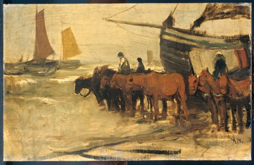 Mauve, Anton Буксировка в море рыбацкой лодки, 1888, 28,5 cm х 45 cm, Холст на панели, масло