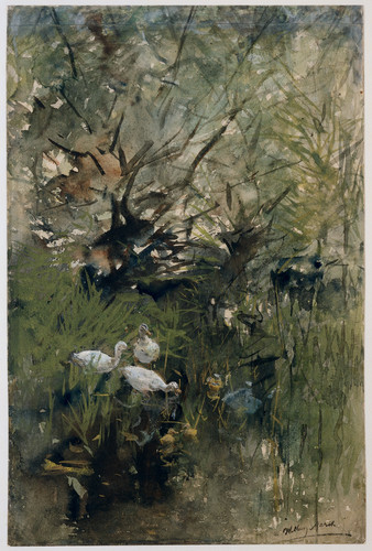Maris, Willem Утки под ивами, 1910, 289 mm х 193 mm, Рисунок, акварель