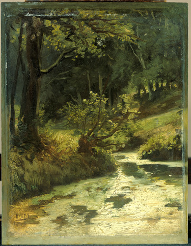 Maris, Matthijs Ручей в лесу возле Остербек, 1860, 30 cm х 23,4 cm, Бумага на панели, масло