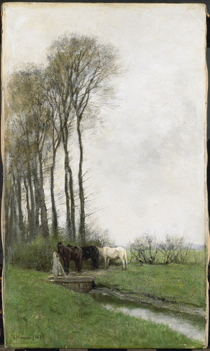 Mauve, Anton Лошади у водозабора, 1878, 42,5 cm х 25 cm, Холст, масло