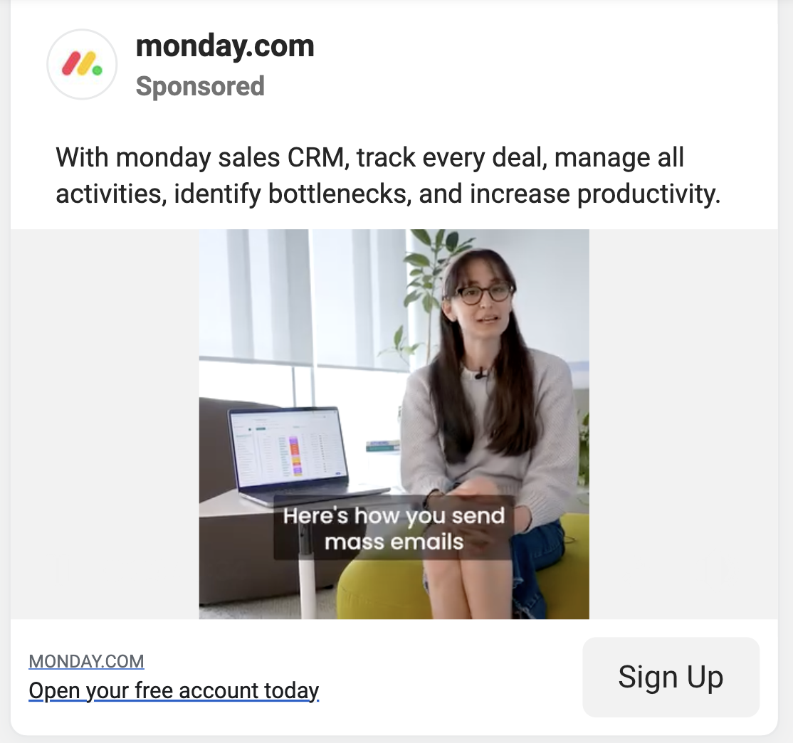 Monday.com Facebook Video Ad