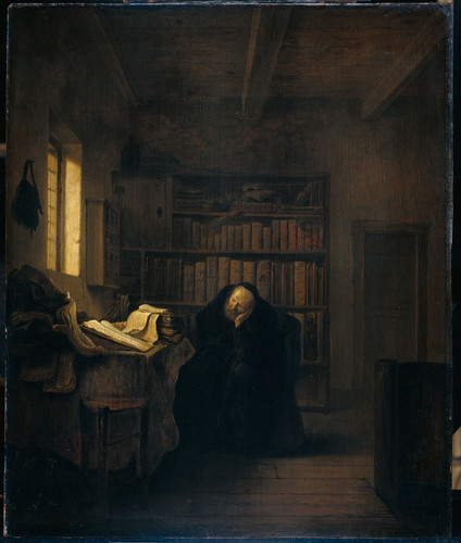 Koninck, Salomon Ученый в своем кабинете, 1656, 41 cm х 34,5 cm, Дерево, масло