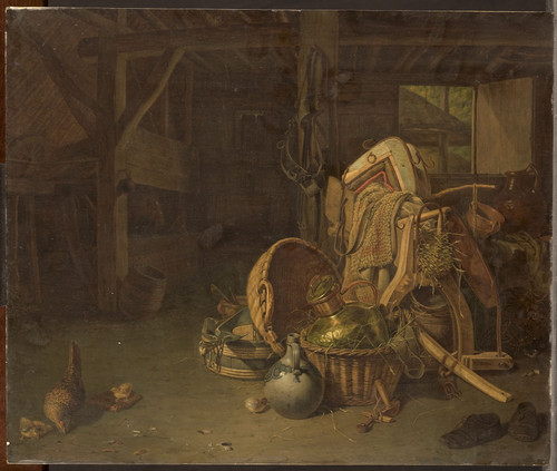 Knoll, Francois Cornelis Натюрморт в конюшне, 1824, 42 cm x 49,5 cm, Дерево, масло