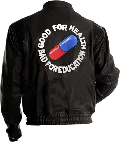 Men's Akira Capsule Logo Manga Pill Bomber Motorcycle Black Genuine Leather Jacket 0