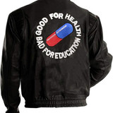 Men's Akira Capsule Logo Manga Pill Bomber Motorcycle Black Genuine Leather Jacket 0