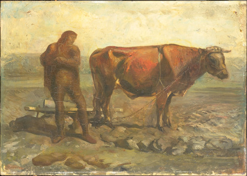 Konijnenburg, Willem van Крестьянин пашет, 1940, 32 cm х 45 cm, Дерево, масло