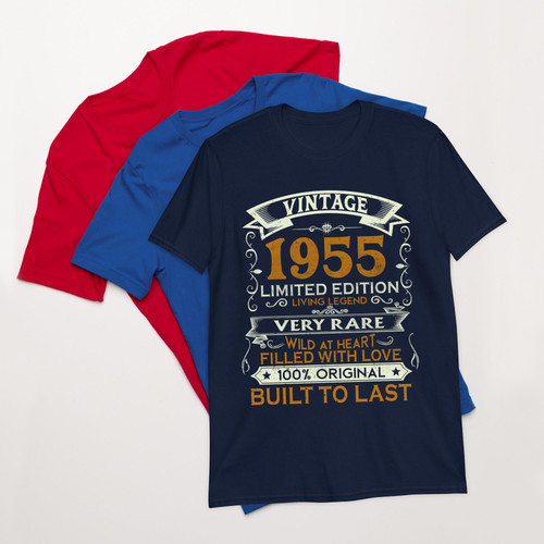 69th Birthday Gift 1955 Vintage Limited Edition 69 Year Old Funny Retro Inspired Graphic Tee Men Bla