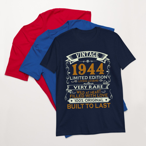 80th Birthday Gift 1944 Vintage Limited Edition 80 Year Old Funny Retro Inspired Graphic Tee Men Bla