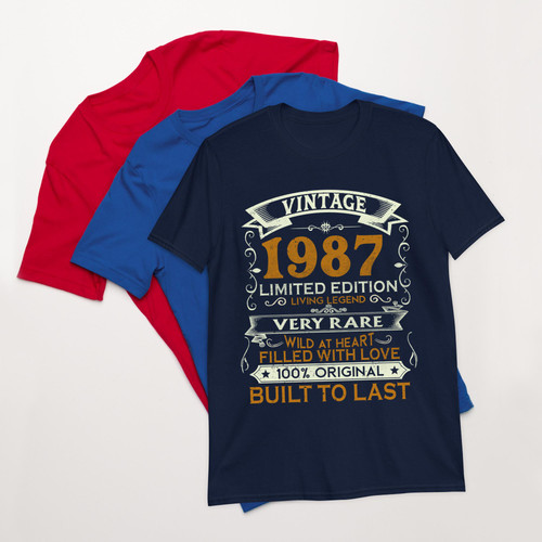 37th Birthday Gift 1987 Vintage Limited Edition 37 Year Old Funny Retro Inspired Graphic Tee Men Bla