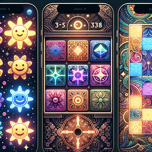 DALLE 2023 12 02 00.57.33 A series of mobile screenshots for a tile matching puzzle zen game each wi.png