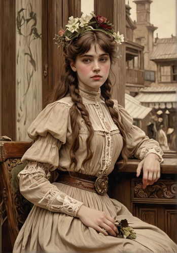 An+imaginary+scene+of+a+girl+with+brown+hair+from+the+wild+west+in+the+style+of+lawrence+alma tadema.jpg