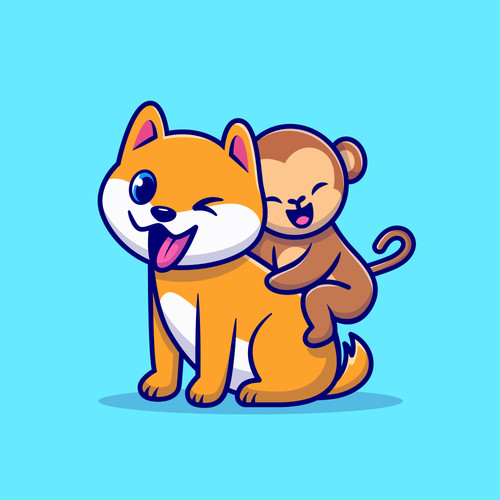 Cute Dog And Monkey Cartoon Vector Icon Illustration. Animal Nature Icon Concept Isolated Premium Ve.jpg