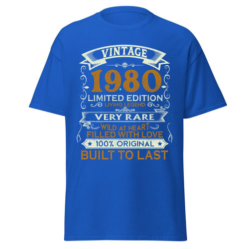 44th Birthday Gift 1980 Vintage Limited Edition 44 Year Old Funny Retro Inspired Graphic Tee Men Roy