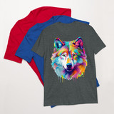 Wolf Colorful Face Wolf Lover Short Sleeve Tees Tops Men Black