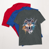 Wolf Splash Art Animal Face Wolf Lover Short Sleeve Tees Tops Men Black