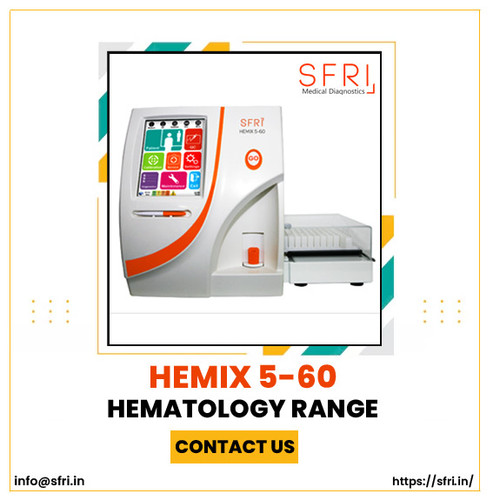 "Push and Go"" Easy 5-Part Diff Analysis A cost-sensitive high-performance blood cell counter with a modern touch screen interface

HEMIX 5-60 is a 60 t/h, 26 parameter instrument perfectly adapted to low and medium-sized customers who are both cost sensitive and very demanding.​

The HEMIX 5-60 analyzer is a one-in-4 instrument. It can work on either or close or open tubes and can be used manually or with an autoloader in just one click. Easy and user-friendly, it is today's bestseller at SFRI!

For any Enquiry Mail us at : info@sfri.in, Mobile No. +91-93110-77895, Website : https://sfri.in/"
