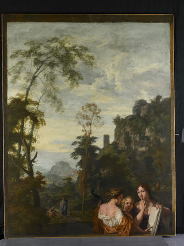 Lairesse, Gerard de Итальянский пейзаж с тремя музицирующими женщинами, 1687, 290 cm х 210 cm, Холст