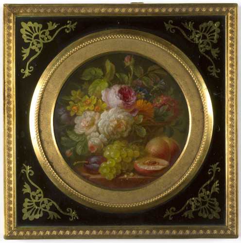 Leen, Willem van Натюрморт с цветами и фруктами, 1810, диаметр 6,2 cm, Стекло, живопись